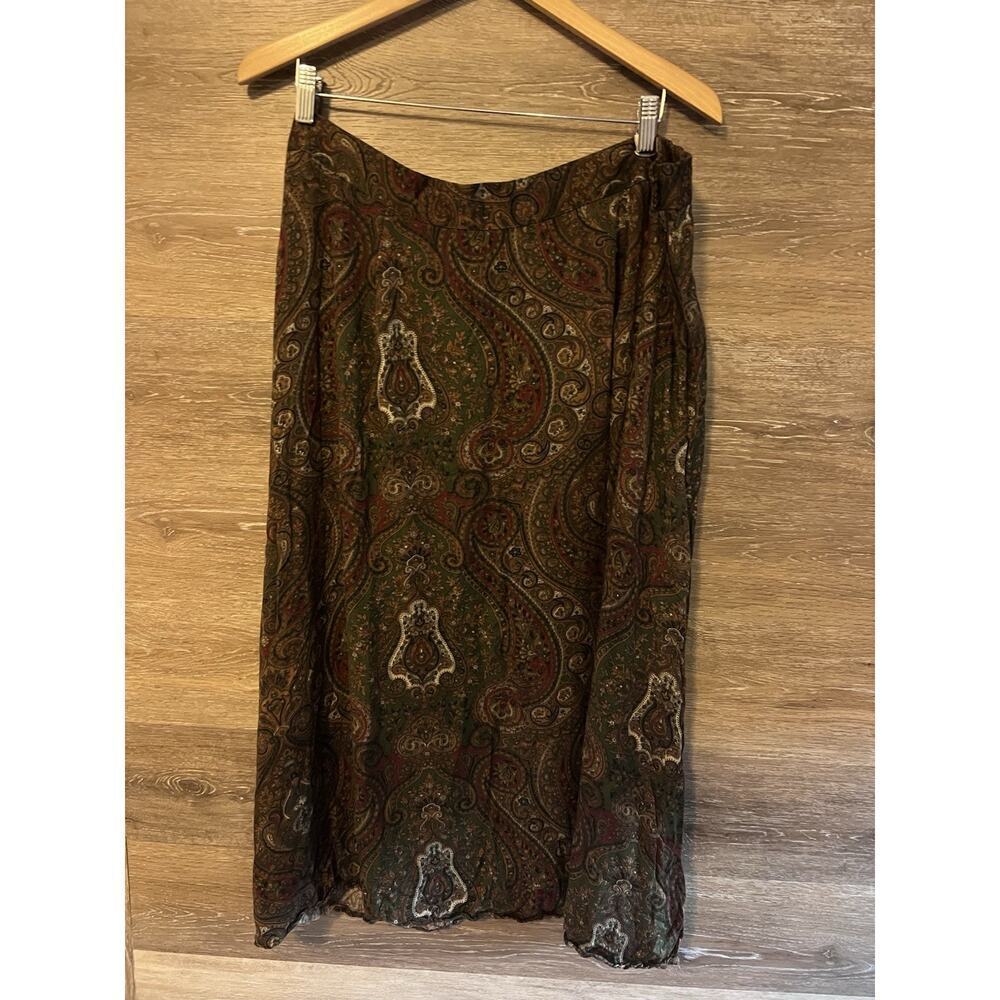 Paisley Midi Skirt Vintage Plus Size 18 20 Lane Bryant Fall Brown Elastic Waist
